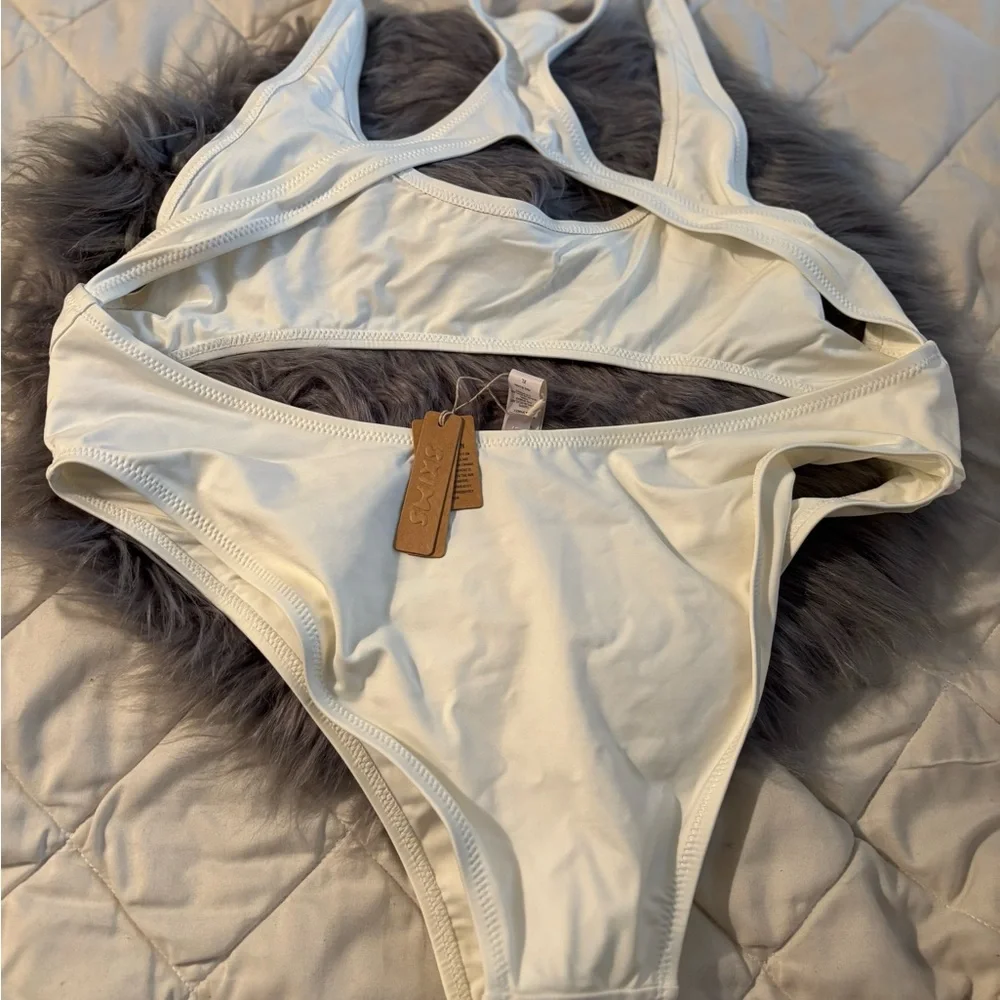 SKIMS Cream Monokini Cutout One Piece Swimsuit.